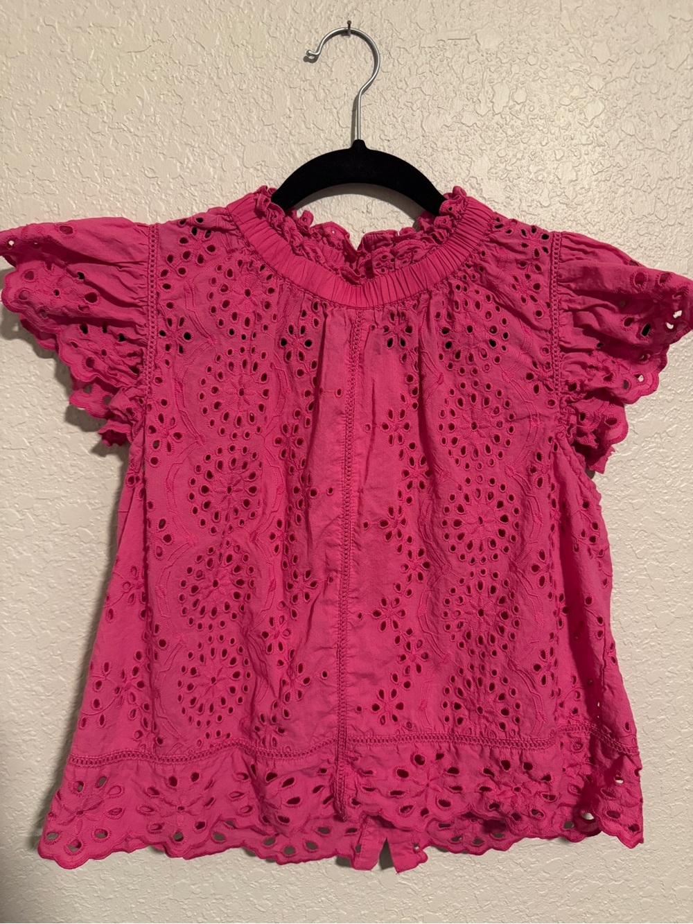 Jennifer & Grace Feminine Eyelet Flutter Sleeve Top in Magenta - Picture 2 of 4